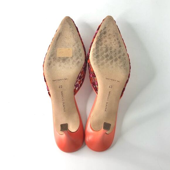 Manolo Blahnik Maysale Lace Multicolored Buckle Pointed Toe Mules Pumps 40 - Picture 9 of 10